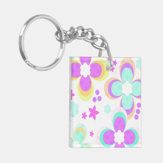 Roze, turquoise, floraal sleutelhanger (Voorkant Links)