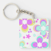 Roze, turquoise, floraal sleutelhanger (Voorkant)
