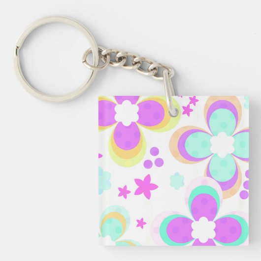 Roze, turquoise, floraal sleutelhanger (Voorkant)
