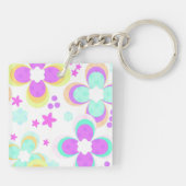Roze, turquoise, floraal sleutelhanger (Achterkant)
