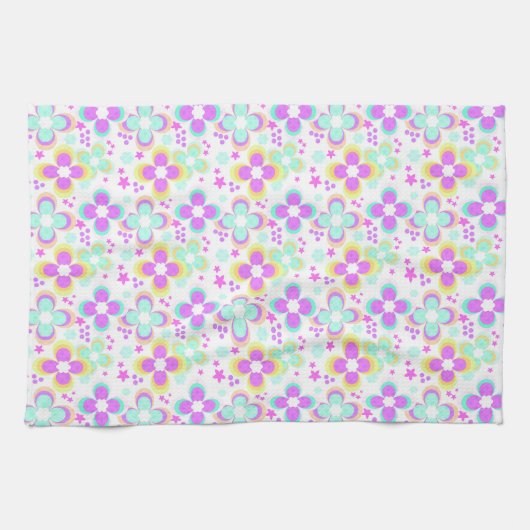 Roze, turquoise, floraal theedoek (Horizontaal)