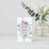 Roze turquoise floral waterverf roos goudmake-up visitekaartje (Staand voorkant)