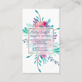 Roze turquoise floral waterverf roos goudmake-up visitekaartje (Voorkant)
