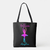 Roze Turquoise Gepersonaliseerde Ballerina T-Shirt Tote Bag (Achterkant)
