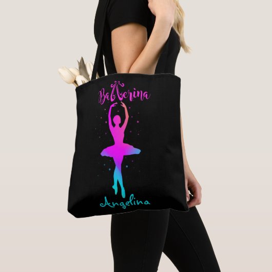Roze Turquoise Gepersonaliseerde Ballerina T-Shirt Tote Bag (Dichtbij)