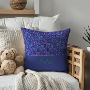 Roze turquoise gestileerde bladeren blauwe Patroon Kussen
