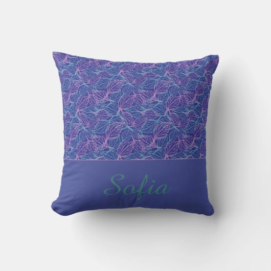 Roze turquoise gestileerde bladeren blauwe Patroon Kussen (Voorkant)