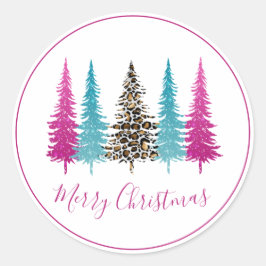 Roze Turquoise Glam Kerstmis Ronde Sticker