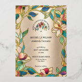  Roze Turquoise Glas in lood Art Nouveau Folie Uitnodiging (Voorkant)