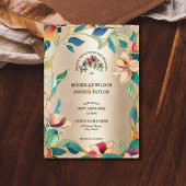  Roze Turquoise Glas in lood Art Nouveau Folie Uitnodiging