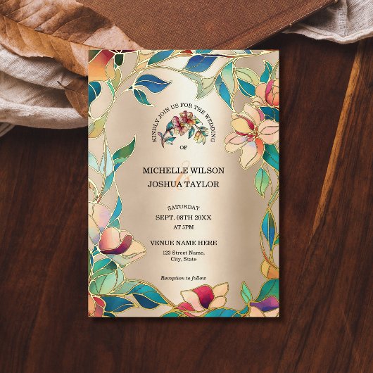  Roze Turquoise Glas in lood Art Nouveau Folie Uitnodiging