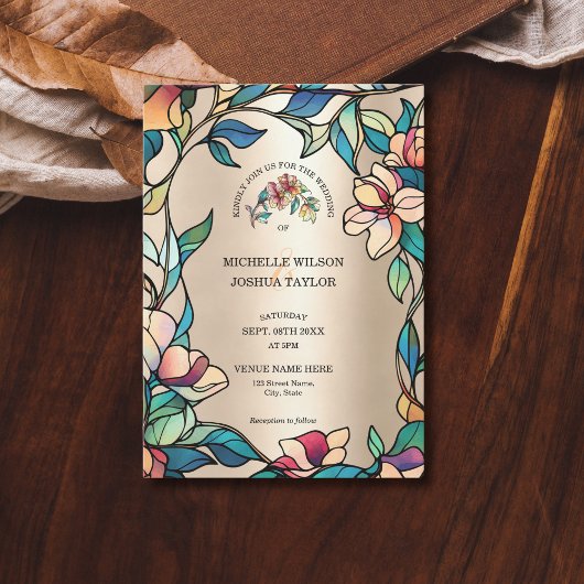 Roze Turquoise Glas in lood Art Nouveau Kaart