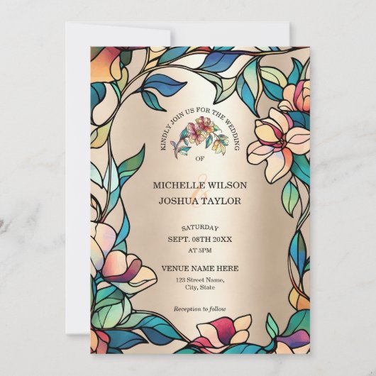 Roze Turquoise Glas in lood Art Nouveau Kaart (Voorkant)