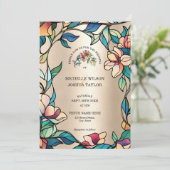 Roze Turquoise Glas in lood Art Nouveau Kaart (Staand voorkant)