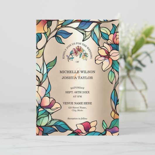  Roze Turquoise Glas in lood Art Nouveau Kaart (Staand voorkant)