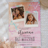 Roze Turquoise Glitter Bat Mitzvah Foto Kaart