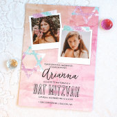 Roze Turquoise Glitter Bat Mitzvah Foto Kaart