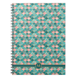Roze Turquoise Goud Patroon Elegant Gepersonalisee Notitieboek