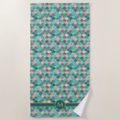 Roze Turquoise Goud Patroon Elegant Gepersonalisee Strandlaken (Voorkant)