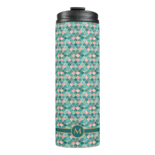 Roze Turquoise Goud Patroon Elegant Gepersonalisee Thermosbeker (Voorkant)