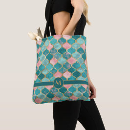 Roze Turquoise Goud Patroon Elegant Gepersonalisee Tote Bag