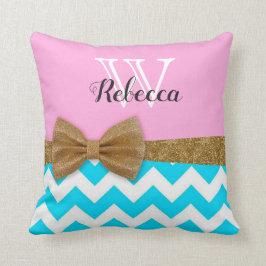Roze Turquoise Gouden Glitter Monogramme Kussen