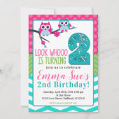 Roze Turquoise & Green Summer Owl 2e verjaardag Kaart (Voorkant)