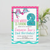 Roze Turquoise & Green Summer Owl 2e verjaardag Kaart (Staand voorkant)