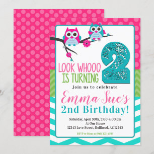 Roze Turquoise & Green Summer Owl 2e verjaardag Kaart