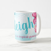 Roze, Turquoise Hibiscus Persoonlijke koffie Mok (Voorkant rechts)