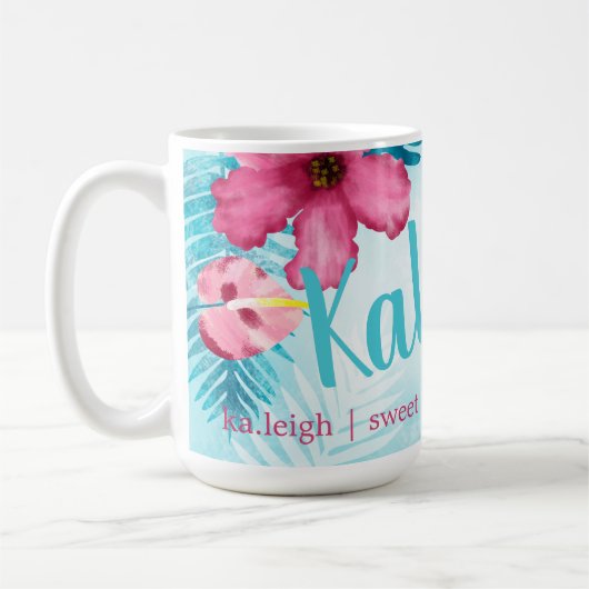 Roze, Turquoise Hibiscus Persoonlijke koffie Mok (Links)