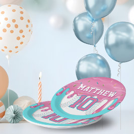 Roze & Turquoise Honkbal Drip Verjaardagsfeestje Papieren Bordje