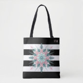 Roze Turquoise Kerstthema Sneeuwvlok Tote Bag (Voorkant)