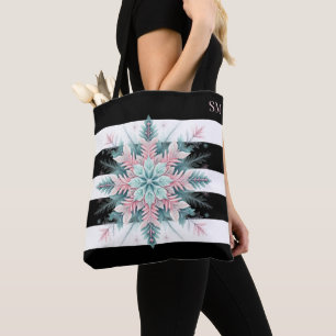 Roze Turquoise Kerstthema Sneeuwvlok Tote Bag
