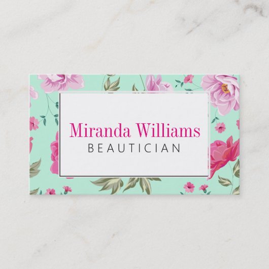 Roze turquoise  lentepatroon visitekaartje (Voorkant)