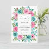Roze Turquoise Levendig Lentetrouwdag Kaart (Staand voorkant)