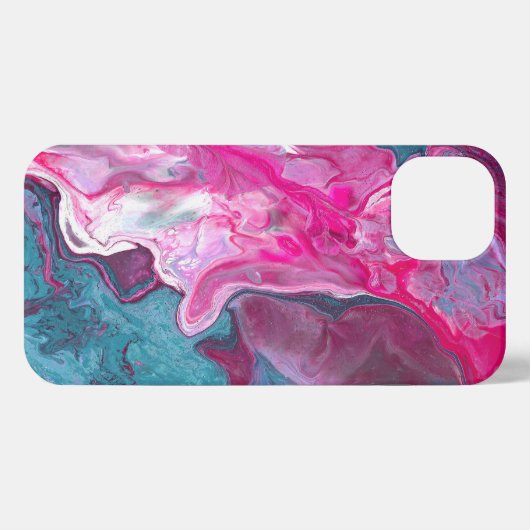 Roze Turquoise Marble Pour Painting Art iPhone Hoesje (Achterkant horizontaal)