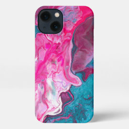 Roze Turquoise Marble Pour Painting Art iPhone 13 Hoesje