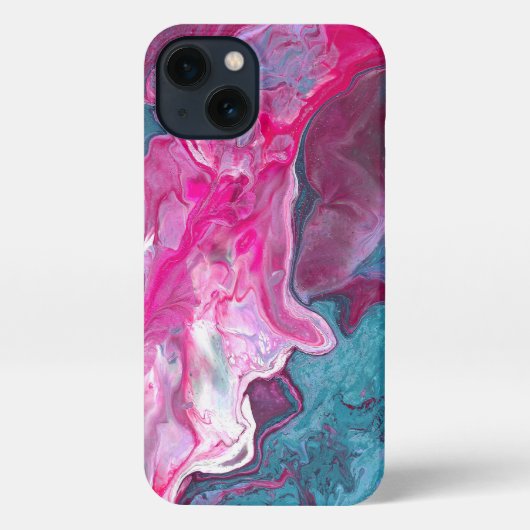 Roze Turquoise Marble Pour Painting Art iPhone Hoesje (Achterkant)