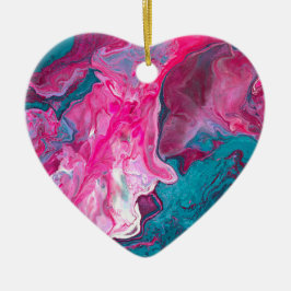 Roze Turquoise Marble Pour Painting Art Keramisch Ornament