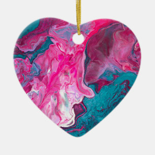 Roze Turquoise Marble Pour Painting Art Keramisch Ornament