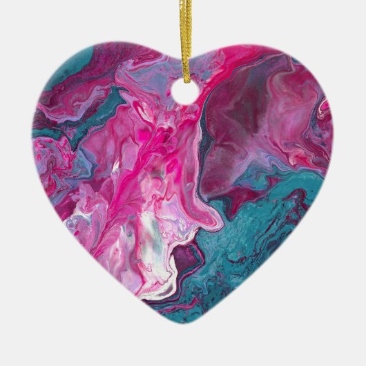 Roze Turquoise Marble Pour Painting Art Keramisch Ornament (Voorkant)