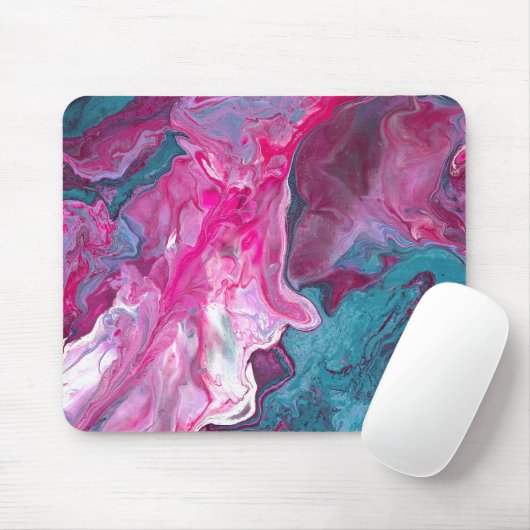 Roze Turquoise Marble Pour Painting Art Muismat (Met muis)