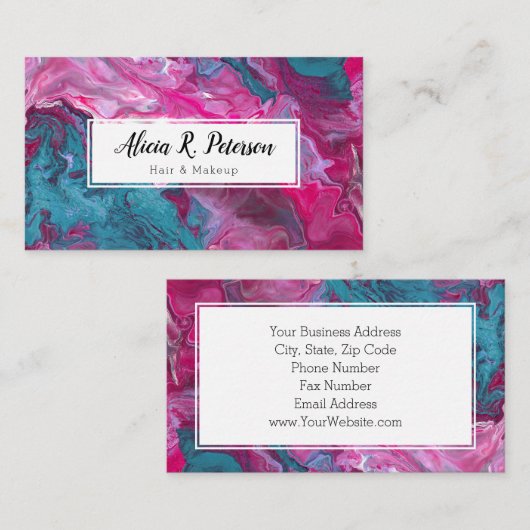 Roze Turquoise Marmer Make-up Artiest Haar Stylist Visitekaartje (Voorkant / Achterkant)