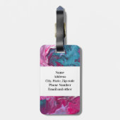 Roze Turquoise Marmer Pour Schilderij Kunst Monogr Bagagelabel (Achterkant verticaal)