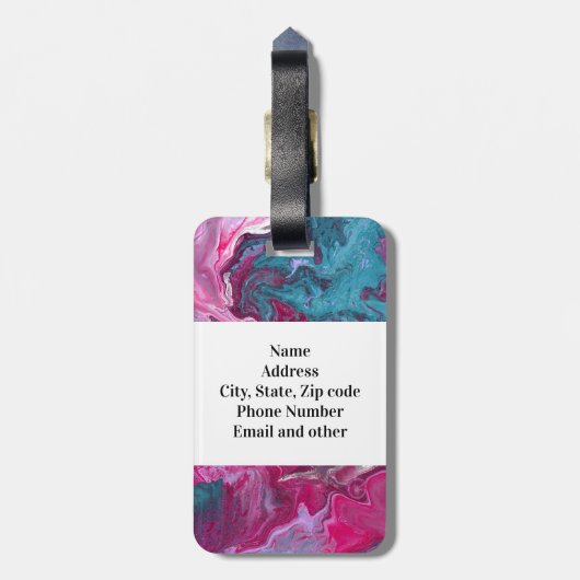 Roze Turquoise Marmer Pour Schilderij Kunst Monogr Bagagelabel (Achterkant verticaal)