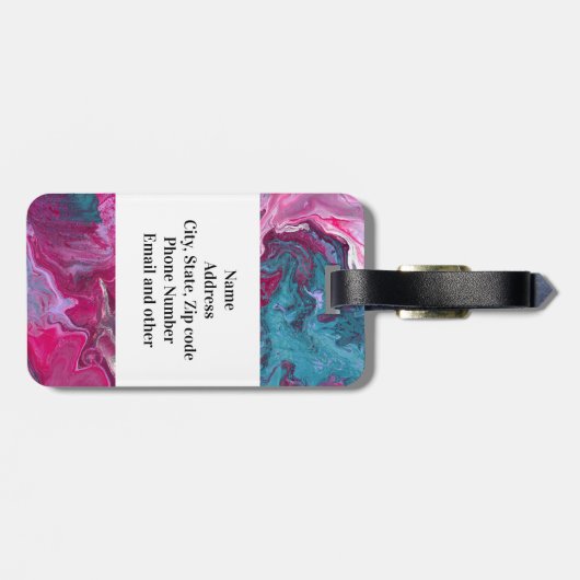 Roze Turquoise Marmer Pour Schilderij Kunst Monogr Bagagelabel (Achterkant horizontaal)