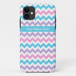Roze, Turquoise, Mauve en White Chevrons iPhone 11 Hoesje