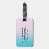Roze & Turquoise Ombre Faux Glitter Bagagelabel (Achterkant verticaal)