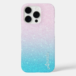Roze & Turquoise Ombre Faux Glitter iPhone 16 Pro Hoesje